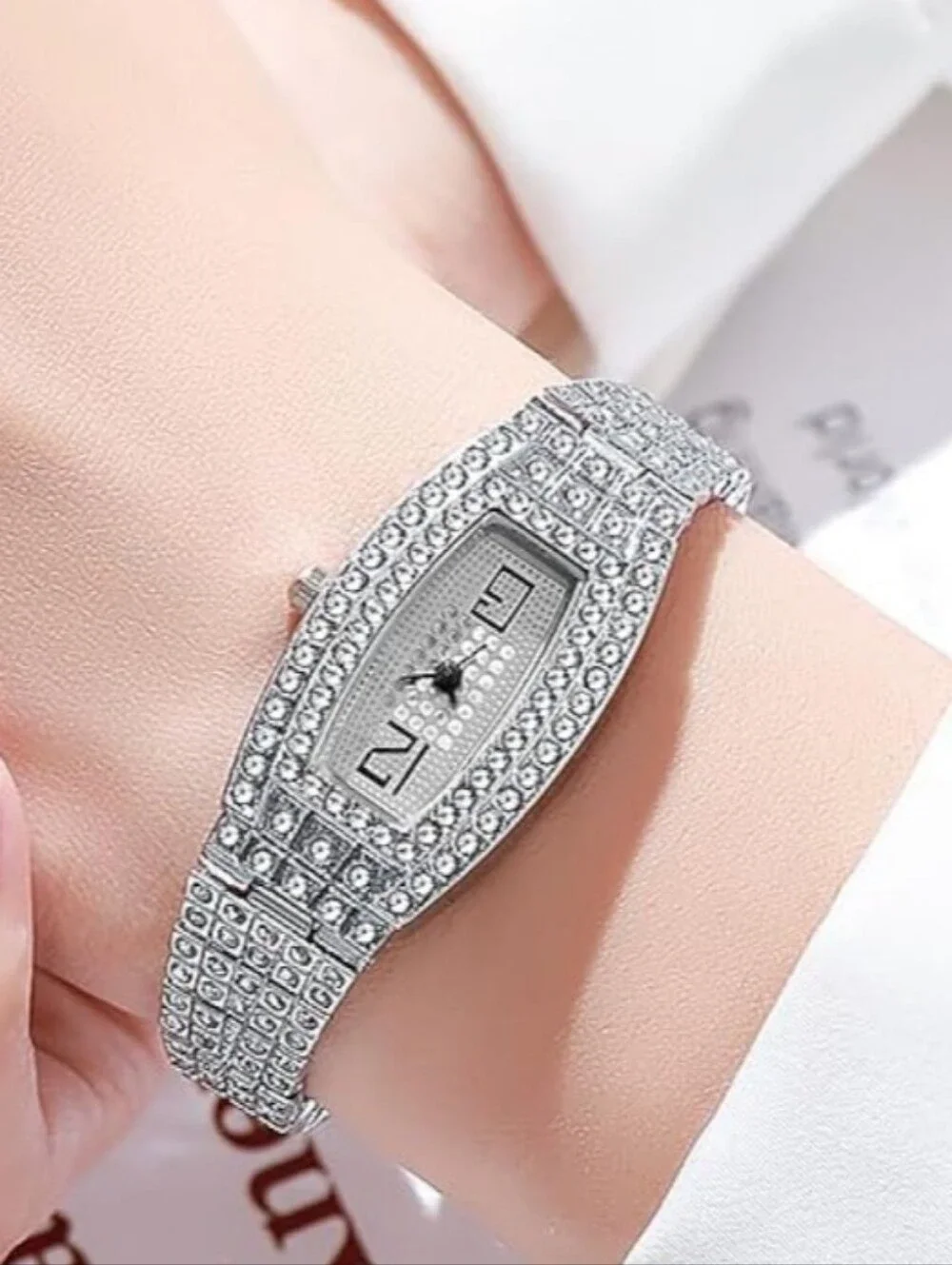 Elegant Crystal-Embellished Silver Women's Bracelet Watch